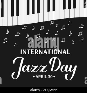 Internationaler Jazztag Kalligraphie Handschriftzug. Jahresfeiertag am 30. April. Vektor-Vorlage für Typografie Poster, Banner, Flyer, Aufkleber, etc. Stock Vektor