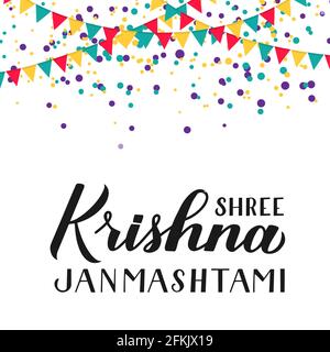 Shree Krishna Janmashtami Handschriftzug isoliert auf Weiß. Traditionelle hinduistische Festival Vektor-Illustration. Leicht zu bearbeitende Vorlage für Typografie poste Stock Vektor