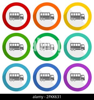 Off Road Bus, Kombination LKW Vektor-Symbole, Satz von bunten flachen Design-Tasten für webdesign und mobile Anwendungen Stock Vektor