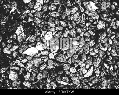 Verzweifelte Overlay-Textur von Steinen, Felsen, Kieselsteinen, Makadam. Grunge Hintergrund. Abstrakte Halbton-Vektor-Illustration Stock Vektor