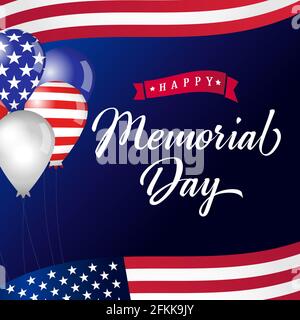 Happy Memorial Day USA Square Card. Isolierte abstrakte Grafik-Design-Vorlage. US-Farben. Kalligrafische Buchstaben. Dekorative Pinsel Kalligraphie, amerikanisch Stock Vektor
