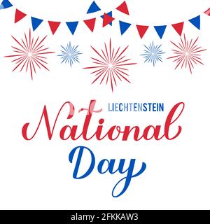 Liechtenstein Nationalfeiertag Kalligraphie Handschriftzug. Liechtensteinische Typografie-Poster zum Unabhängigkeitstag. Vektorvorlage für Banner, Flyer, Aufkleber, g Stock Vektor