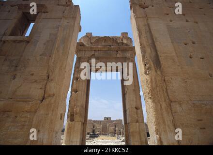 Cella des Tempels von Bel, bereits durch ISIL am 2015. August zerstört, Tempel des Baal, war eine alte Steinruine in Palmyra, Syrien Stockfoto