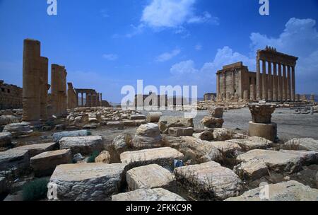 Cella des Tempels von Bel, bereits durch ISIL am 2015. August zerstört, Tempel des Baal, war eine alte Steinruine in Palmyra, Syrien Stockfoto