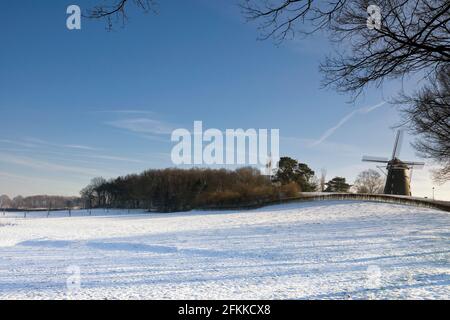 Windmühle in einer verschneiten Landschaft bei Ubachsberg Stockfoto