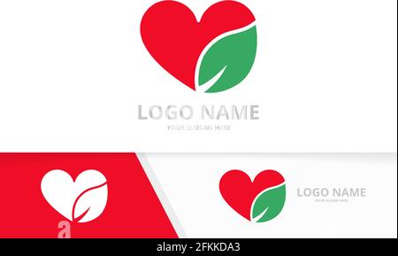 Vector eco Herz- und Blattlogo-Kombination. Einzigartige Designvorlage für das Logo der organischen Pflege. Stock Vektor