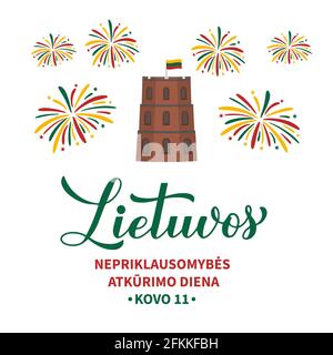 Lithuania Independence Day Kalligraphie Handschriftzug in litauischer Sprache. Feiern Sie den Feiertag am 11. März. Vektor-Vorlage für Typografie Poster Banner, Flye Stock Vektor