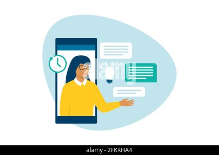 Professionelle Frau, die Online-Beratung gibt, chattet und filzt Stock Vektor