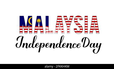 Malaysia Independence Day Kalligraphie Handschriftzug mit Flagge isoliert auf weiß. Nationalfeiertag am 31. August. Vektorvorlage für Typografie Stock Vektor