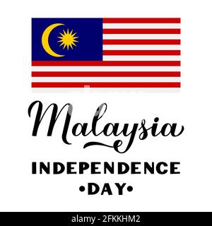 Malaysia Independence Day Kalligraphie Handschriftzug mit Flagge isoliert auf weiß. Nationalfeiertag am 31. August. Vektorvorlage für Typografie Stock Vektor