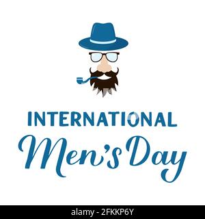 International Mens Day Handschriftzug mit Hipster isoliert auf weiß. Feiertagsfeiern am 19. November. Vektorvorlage für Typografie Poster, Banner, Stock Vektor