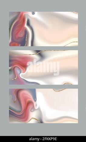 Pastell fluid Marmor Achat Muster, Gold Textur, abstrakter Hintergrund. Satz von verschiedenen Designs. Moderne bunte trendige Hintergrund. Wellenfarbe Flüssigkeit Stockfoto