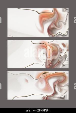 Pastell fluid Marmor Achat Muster, Gold Textur, abstrakter Hintergrund. Satz von verschiedenen Designs. Moderne bunte trendige Hintergrund. Wellenfarbe Flüssigkeit Stockfoto