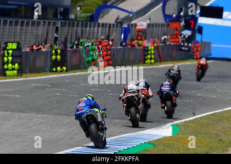 Jerez, Spanien. Mai 2021. Rennen für den MotoGP Grand Prix Red Bull von Spanien auf der Rennstrecke in Jerez, Spanien 1. Mai 2021 in Bild: Carreras del Gran Premio Red Bull de España de MotoGP en el Circuito de Jerez, España, 1 de Mayo de 2021 POOL/ MotoGP.com/Cordon die Pressebilder sind nur für redaktionelle Verwendung bestimmt. Obligatorischer Kredit: © motogp.com Kredit: CORDON PRESS/Alamy Live News Stockfoto