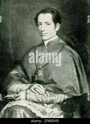 Porträt von Leo III. Als Bischof in 1844 Darstellung. Papst Leo III. War vom 26. Dezember 795 bis zu seinem Tod Bischof von Rom und Herrscher des Kirchenstaates. Unter dem Schutz Karls des Großen vor den Anhängern seines Vorgängers Adrian I. stärkte Leo anschließend die Position Karls des Großen, indem er ihn zum Kaiser krönte. Stockfoto