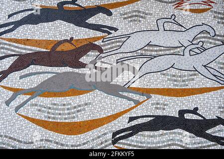 Epsom Surrey London, Mai 02 2021, Mozaic Tile Zusammenfassung des berühmten Epsom Derby Horse Race Stockfoto