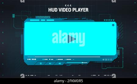 Hi-Tech-Videoplayer im HUD-Stil. Blue Digital Mockup Media Player für App, ui, ux, Webdesign und andere. Vorlage für futuristischen Videoplayer. Modern Stock Vektor