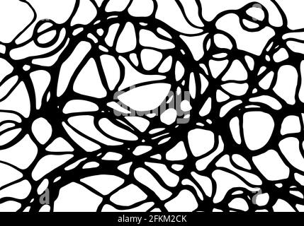 Neurographische Linien skizzieren Vektor-Illustration. Abstrakt chaotisch gewellte Kurven Muster Hintergrund. Handgezeichnetes monochromes Neuroart. Rechtsgehirntes Zeichnen. C Stock Vektor