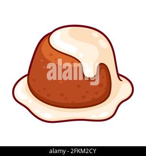 Malva Pudding, traditionelles südafrikanisches Dessert mit Vanillepudding. Cartoon-Zeichnung, Vektor Clip Art Illustration. Stock Vektor