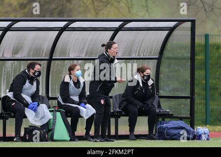 DURHAM CITY, GROSSBRITANNIEN. 2. MAI Coventry United's Manager Jay Bradford während des FA Women's Championship Spiels zwischen dem Durham Women FC und Coventry United am Sonntag, den 2. Mai 2021 im Maiden Castle, Durham City. (Kredit: Mark Fletcher, Mi News) Kredit: MI Nachrichten & Sport /Alamy Live Nachrichten Stockfoto