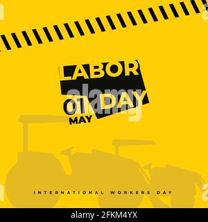 Labor Day Design mit gelbem Hintergrund. Gute Vorlage für den internationalen Arbeitertag Stock Vektor