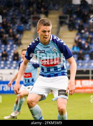 Haderslev, Dänemark. Mai 2021. Emil Holm (3) aus Soenderjyske, der während des 3F-Superliga-Spiels zwischen Soenderjyske und Odense Boldklub im Sydbank Park in Haderslev gesehen wurde. (Foto: Gonzales Photo/Alamy Live News Stockfoto