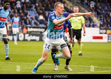 Haderslev, Dänemark. Mai 2021. Rasmus Vinderslev (24) aus Soenderjyske, der während des 3F Superliga-Spiels zwischen Soenderjyske und Odense Boldklub im Sydbank Park in Haderslev gesehen wurde. (Foto: Gonzales Photo/Alamy Live News Stockfoto