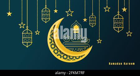Ramadan Kareem Design mit Mond-Design. arabischer Text bedeutet ramadan Kareem. ramadan Kareem Hintergrund mit Laterne und Stern-Design. Gute Vorlage für Stock Vektor