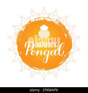 Happy Pongal Kalligraphie Handschriftzug. Südindische UrlaubsGrußkarte. Hinduistisches Erntefest. Einfache Bearbeitung von Vektorvorlagen für Banner, Typografie Stock Vektor