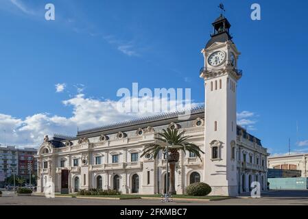 Uhrengebäude, Valencia Port Authority - Stadthafen, Spanien, Europa Stockfoto