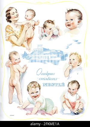 Vintage Nestle 'Quelques Creations' Werbung von L'Illustration 1939, Plakatqualität, wiederbelebt und verbessert, 600 dpi Stockfoto