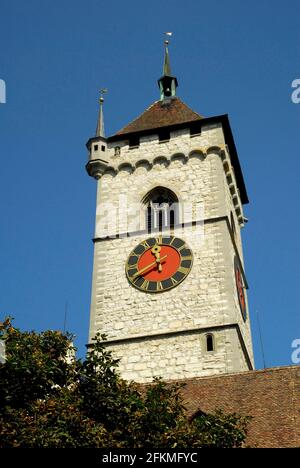 Pfarrkirche St. Johann, Kirchturm, Baujahr 1248, Schaffhausen, Kanton Schaffhausen, Schweiz Stockfoto