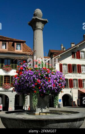 Brunnen auf dem Rathausplatz, Thun, Kanton Bern, Schweiz Stockfoto