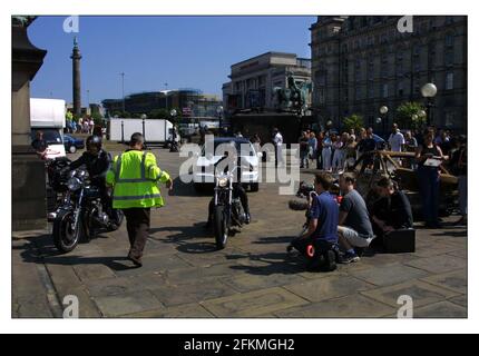 Dreharbeiten zur Revilgers Tragedy aug 2001 in und um St. Georges Hall, im Zentrum von Liverpool Stockfoto