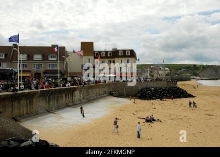 Strandpromenade, Arromanches-les-Bains, Calvados, Basse-Normandie, Frankreich Stockfoto