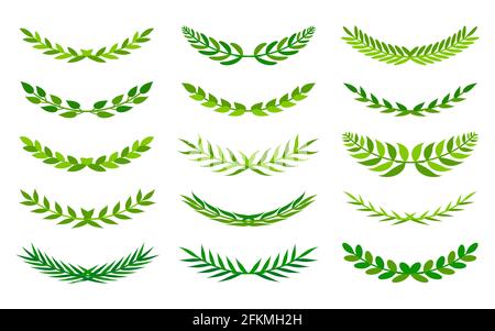 Set aus grünem halbkreisförmigen Kranz. Blumenblatt Ornament Rahmen für Ihr Design Darstellung Blatt Grenze. Elemente heraldry Adel. Icon Lorbeer, Olivenzweig. Toll für Emblem. Vektorgrafik Stock Vektor