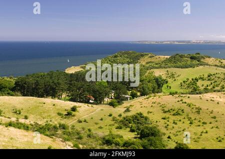 Blick vom Dornbusch Leuchtturm, Insel Hiddensee, Mecklenburg-Vorpommern, Deutschland Stockfoto