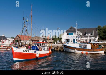 Fischerboote in Hafen, Vitte, Hiddensee-Insel, Mecklenburg-Vorpommern, Deutschland Stockfoto