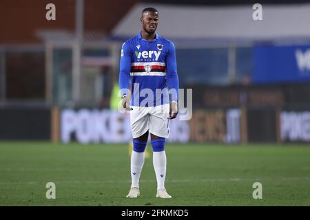 Genua, Italien, 2. Mai 2021. Keita Balde von UC Sampdoria reagiert während des Serie-A-Spiels bei Luigi Ferraris, Genua. Bildnachweis sollte lauten: Jonathan Moscrop / Sportimage Stockfoto