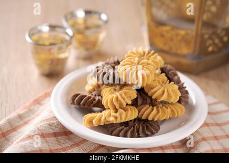 Kue Sagu Keju, Kue Semprit . Cookies für Lebaran Idul Fitri eid mubarak Stockfoto