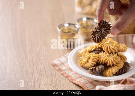 Kue Sagu Keju, Kue Tambang und Kue Semprit . Cookies für Lebaran Idul Fitri eid mubarak Stockfoto