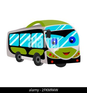 Cartoon grünen Bus mit Augen. Vorderansicht. vektor isoliert auf weißem Hintergrund Stock Vektor