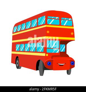 Cartoon roten Bus mit Augen. Doppeldeckerbus, Passagier. Stadtverkehr in England. Vorderansicht. vektor isoliert auf weißem Hintergrund Stock Vektor