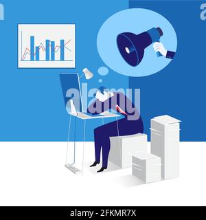 Vektor-Illustration des schlafenden Geschäftsmannes bei der Arbeit, flaches Design Stock Vektor