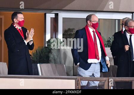 Oleg Petrov, Prinz Albert II. Von Monaco während des Fußballspiels L1 zwischen Monaco (ASM) und Lyon (OL) im Louis II Stadium in Monaco am 2. Mai 2021. Foto von Lionel Urman/ABACAPRESS.COM Stockfoto