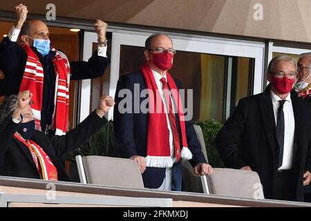 Oleg Petrov, Prinz Albert II. Von Monaco während des Fußballspiels L1 zwischen Monaco (ASM) und Lyon (OL) im Louis II Stadium in Monaco am 2. Mai 2021. Foto von Lionel Urman/ABACAPRESS.COM Stockfoto