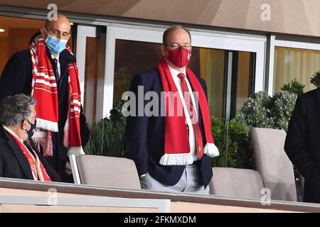 Oleg Petrov, Prinz Albert II. Von Monaco während des Fußballspiels L1 zwischen Monaco (ASM) und Lyon (OL) im Louis II Stadium in Monaco am 2. Mai 2021. Foto von Lionel Urman/ABACAPRESS.COM Stockfoto