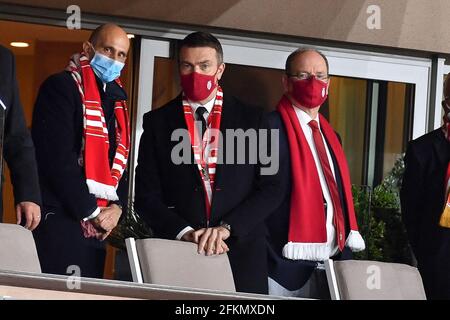 Oleg Petrov, Prinz Albert II. Von Monaco während des Fußballspiels L1 zwischen Monaco (ASM) und Lyon (OL) im Louis II Stadium in Monaco am 2. Mai 2021. Foto von Lionel Urman/ABACAPRESS.COM Stockfoto