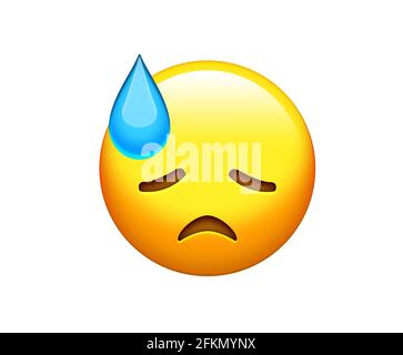 Die Emoji gelb niedergeschlagen, enttäuscht, aufgeregt und Augen schließen Kopf Gesicht Ikone mit Schweiß Stockfoto