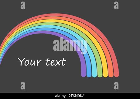 Banner mit Muster aus Regenbogenfarben und Platz für Text auf dunklem Hintergrund. Flacher Cartoon-Stil. Vektorgrafik Stockfoto